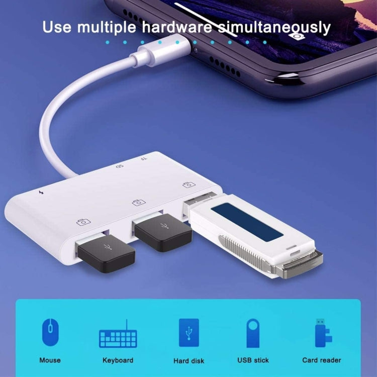 ZS-S1852 6 in 1 3 USB Female to 8 Pin Male OTG Camera Card Reader Adapter with SD & TF Card & 8 Pin Charging Interface, Support All iOS System - Converter & Adapter by buy2fix | Online Shopping UK | buy2fix