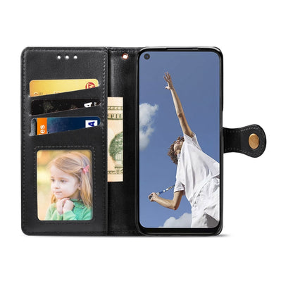 For OPPO A52/A72/A92 Retro Solid Color Leather Buckle Phone Case with Lanyard & Photo Frame & Card Slot & Wallet & Stand Function(Black) - OPPO Cases by buy2fix | Online Shopping UK | buy2fix