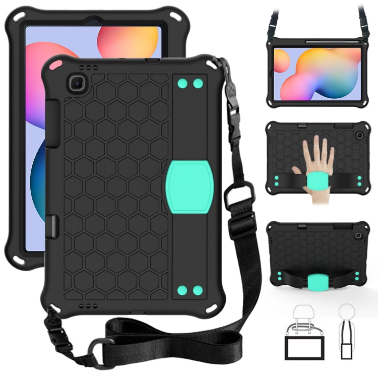 For Samsung Galaxy Tab S6 Lite P610 Honeycomb EVA + PC Shockproof Case with Strap(Black+Aqua) - Tab S6 Lite P610 / P615 by buy2fix | Online Shopping UK | buy2fix