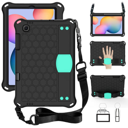 For Samsung Galaxy Tab S6 Lite P610 Honeycomb EVA + PC Shockproof Case with Strap(Black+Aqua) - Tab S6 Lite P610 / P615 by buy2fix | Online Shopping UK | buy2fix