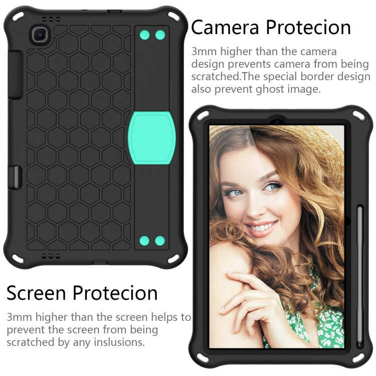 For Samsung Galaxy Tab S6 Lite P610 Honeycomb EVA + PC Shockproof Case with Strap(Black+Aqua) - Tab S6 Lite P610 / P615 by buy2fix | Online Shopping UK | buy2fix