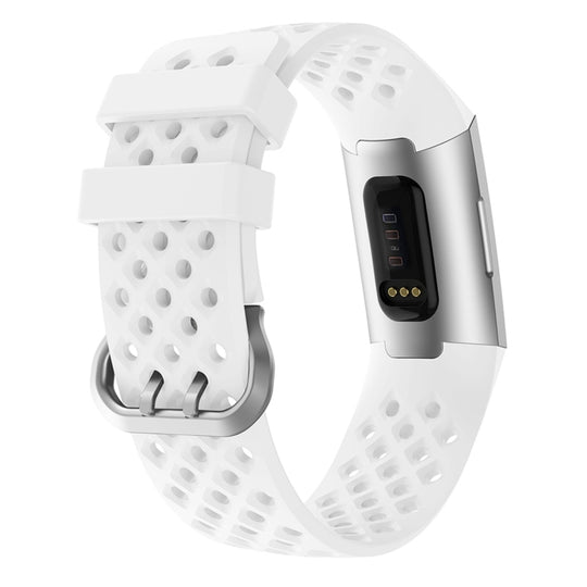 For Fitbit Charge 3 / 4 Hollow Square Silicone Watch Band Wristband(White)