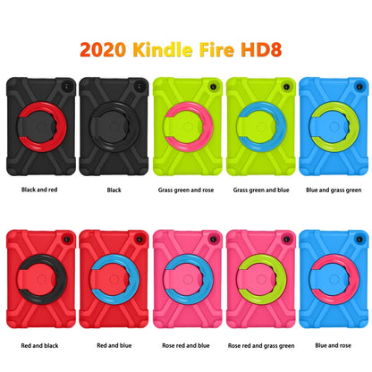 For Amazon Kindle Fire HD8 (2020) PC + Silicone Shockproof Combination Case with 360 Degree Rotating Holder & Handle(Black + Red) -  by buy2fix | Online Shopping UK | buy2fix