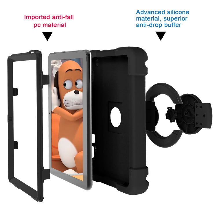 For Amazon Kindle Fire HD8 (2020) PC + Silicone Shockproof Combination Case with 360 Degree Rotating Holder & Handle(Black) -  by buy2fix | Online Shopping UK | buy2fix