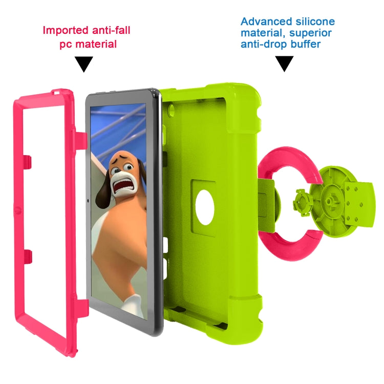 For Amazon Kindle Fire HD8 (2020) PC + Silicone Shockproof Combination Case with 360 Degree Rotating Holder & Handle(Glass Green + Rose Red) -  by buy2fix | Online Shopping UK | buy2fix