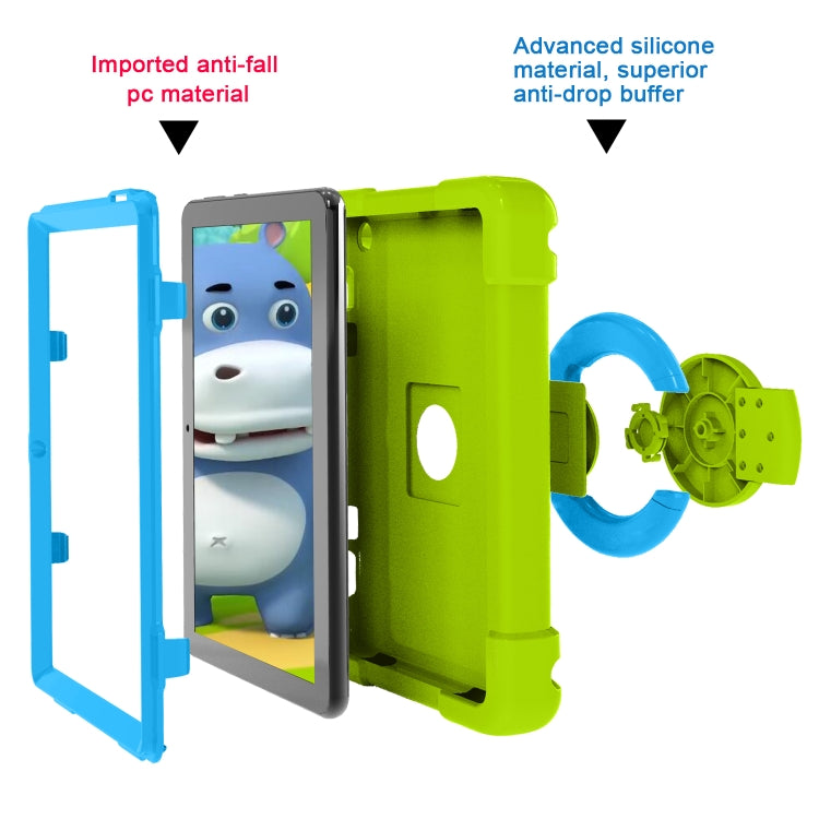 For Amazon Kindle Fire HD8 (2020) PC + Silicone Shockproof Combination Case with 360 Degree Rotating Holder & Handle(Glass Green + Blue) -  by buy2fix | Online Shopping UK | buy2fix