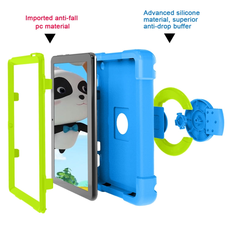 For Amazon Kindle Fire HD8 (2020) PC + Silicone Shockproof Combination Case with 360 Degree Rotating Holder & Handle(Blue + Grass Green) -  by buy2fix | Online Shopping UK | buy2fix