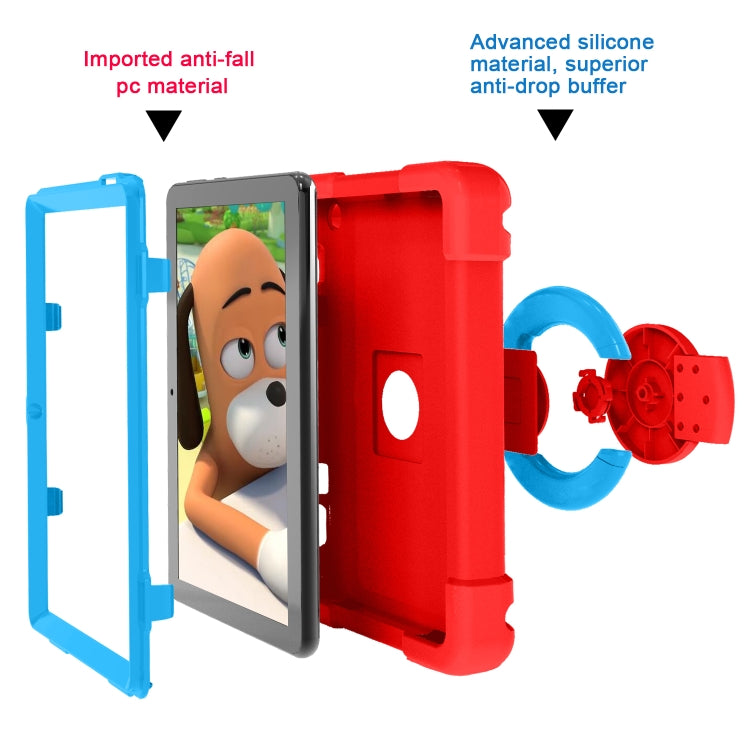For Amazon Kindle Fire HD8 (2020) PC + Silicone Shockproof Combination Case with 360 Degree Rotating Holder & Handle(Red + Blue) -  by buy2fix | Online Shopping UK | buy2fix