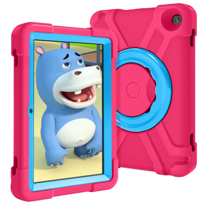 For Amazon Kindle Fire HD8 (2020) PC + Silicone Shockproof Combination Case with 360 Degree Rotating Holder & Handle(Rose Red + Blue) -  by buy2fix | Online Shopping UK | buy2fix