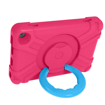 For Amazon Kindle Fire HD8 (2020) PC + Silicone Shockproof Combination Case with 360 Degree Rotating Holder & Handle(Rose Red + Blue) -  by buy2fix | Online Shopping UK | buy2fix