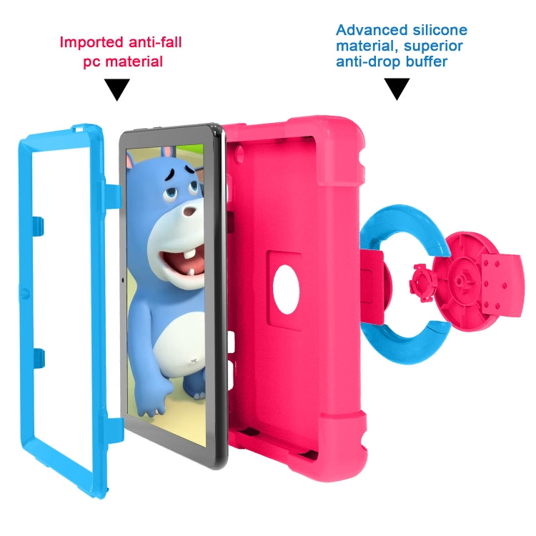 For Amazon Kindle Fire HD8 (2020) PC + Silicone Shockproof Combination Case with 360 Degree Rotating Holder & Handle(Rose Red + Blue) -  by buy2fix | Online Shopping UK | buy2fix