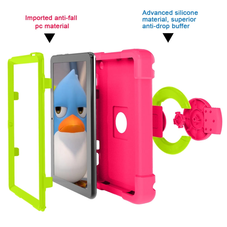 For Amazon Kindle Fire HD8 (2020) PC + Silicone Shockproof Combination Case with 360 Degree Rotating Holder & Handle(Rose Red + Grass Green) -  by buy2fix | Online Shopping UK | buy2fix