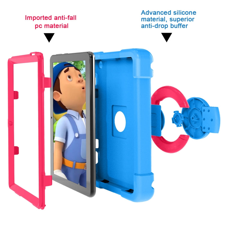 For Amazon Kindle Fire HD8 (2020) PC + Silicone Shockproof Combination Case with 360 Degree Rotating Holder & Handle(Blue + Rose Red) -  by buy2fix | Online Shopping UK | buy2fix