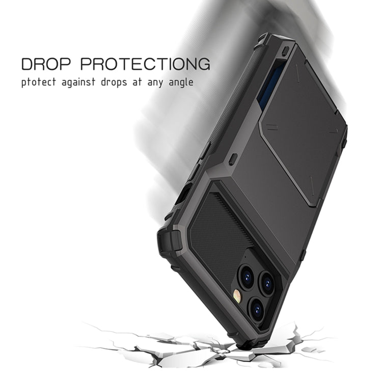 For iPhone 12 / 12 Pro Scratch-Resistant Shockproof Heavy Duty Rugged Armor Protective Case with Card Solt(Dark Grey) by buy2fix