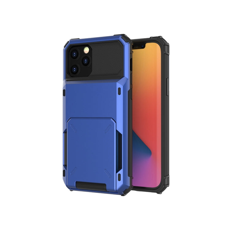 For iPhone 12 Pro Max Scratch-Resistant Shockproof Heavy Duty Rugged Armor Protective Case with Card Solt(Blue) by buy2fix