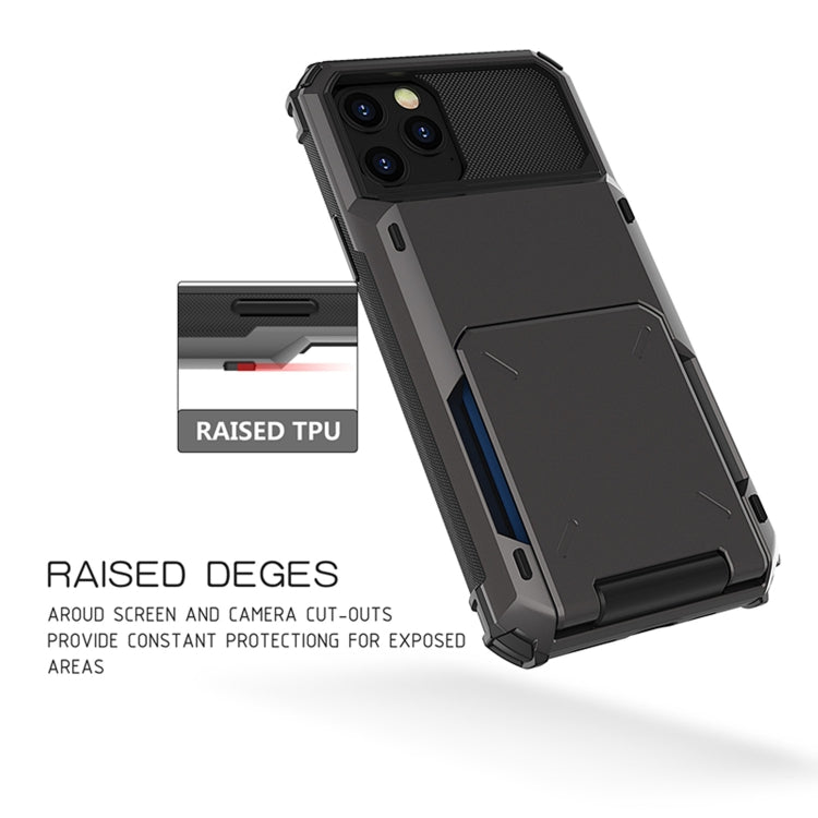 For iPhone 12 Pro Max Scratch-Resistant Shockproof Heavy Duty Rugged Armor Protective Case with Card Solt(Blue) by buy2fix