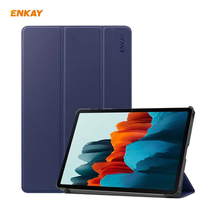 ENKAY ENK-8010 PU Leather + Plastic Smart Case with Three-folding Holder for Samsung Galaxy Tab S8 / Galaxy Tab S7 11.0 T870 / T875(Dark Blue) by ENKAY