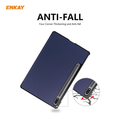 ENKAY ENK-8010 PU Leather + Plastic Smart Case with Three-folding Holder for Samsung Galaxy Tab S8 / Galaxy Tab S7 11.0 T870 / T875(Dark Blue) by ENKAY