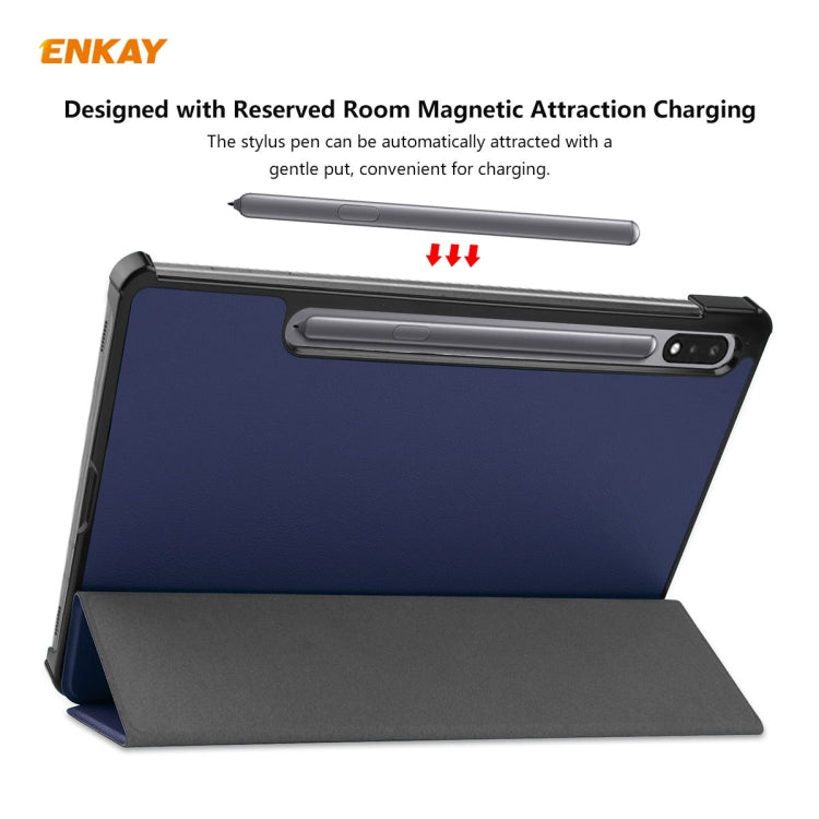 ENKAY ENK-8010 PU Leather + Plastic Smart Case with Three-folding Holder for Samsung Galaxy Tab S8 / Galaxy Tab S7 11.0 T870 / T875(Dark Blue) by ENKAY