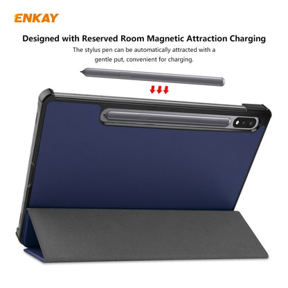 ENKAY ENK-8010 PU Leather + Plastic Smart Case with Three-folding Holder for Samsung Galaxy Tab S8 / Galaxy Tab S7 11.0 T870 / T875(Dark Blue) by ENKAY