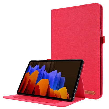 For Samsung Galaxy Tab S8 / Galaxy Tab S7 T870/T875 Horizontal Flip TPU + Fabric PU Leather Protective Case with Card Slots & Holder(Red) by buy2fix