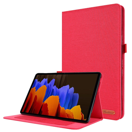 For Samsung Galaxy Tab S8 / Galaxy Tab S7 T870/T875 Horizontal Flip TPU + Fabric PU Leather Protective Case with Card Slots & Holder(Red) by buy2fix