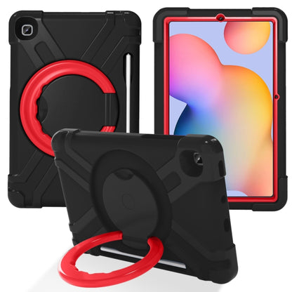 For Samsung Galaxy Tab S6 Lite P610 PC + Silicone Shockproof Combination Case with 360 Degree Rotating Holder & Handle & Pen Slot(Black + Red) - Tab S6 Lite P610 / P615 by buy2fix | Online Shopping UK | buy2fix