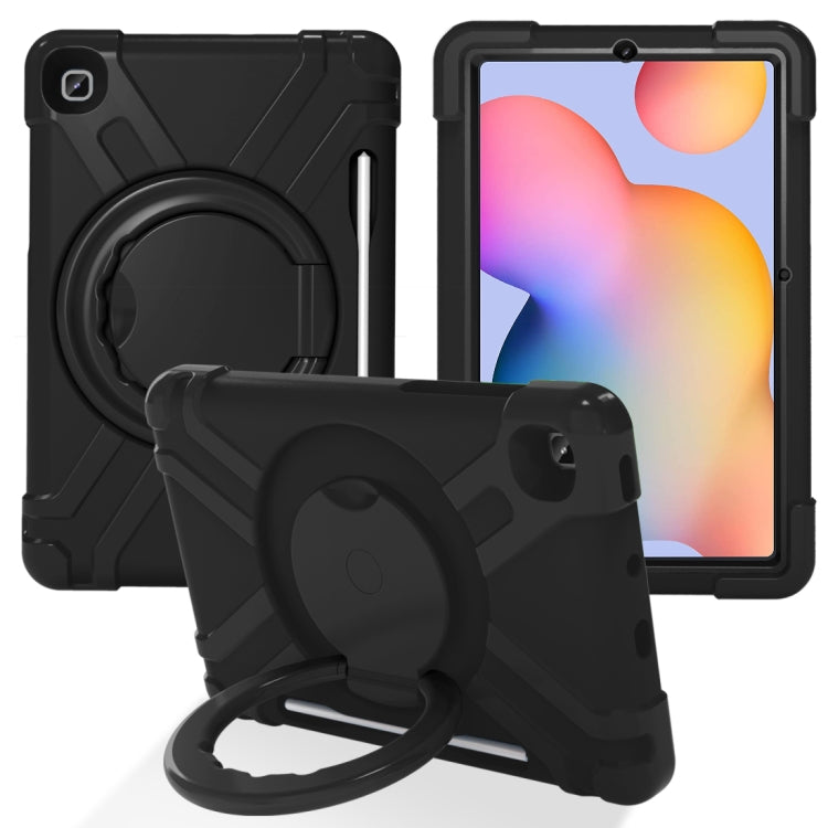 For Samsung Galaxy Tab S6 Lite P610 PC + Silicone Shockproof Combination Case with 360 Degree Rotating Holder & Handle & Pen Slot(Black) - Tab S6 Lite P610 / P615 by buy2fix | Online Shopping UK | buy2fix