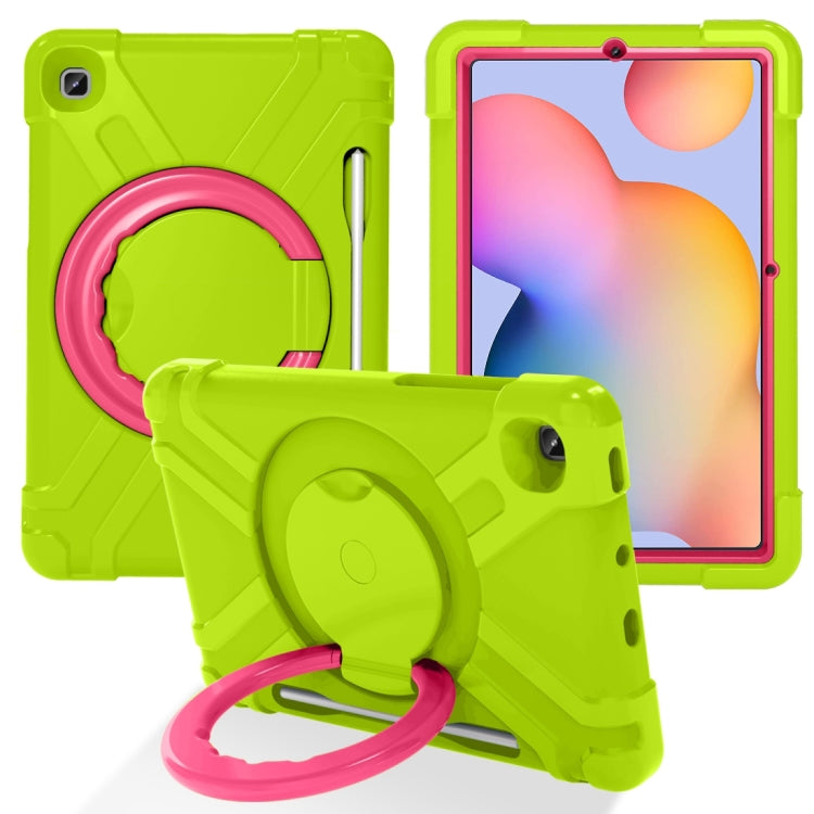 For Samsung Galaxy Tab S6 Lite P610 PC + Silicone Shockproof Combination Case with 360 Degree Rotating Holder & Handle & Pen Slot(Glass Green + Rose Red) - Tab S6 Lite P610 / P615 by buy2fix | Online Shopping UK | buy2fix