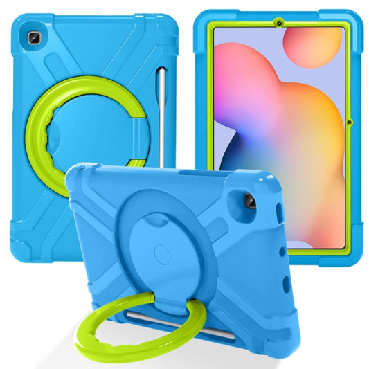 For Samsung Galaxy Tab S6 Lite P610 PC + Silicone Shockproof Combination Case with 360 Degree Rotating Holder & Handle & Pen Slot(Blue + Grass Green) - Tab S6 Lite P610 / P615 by buy2fix | Online Shopping UK | buy2fix
