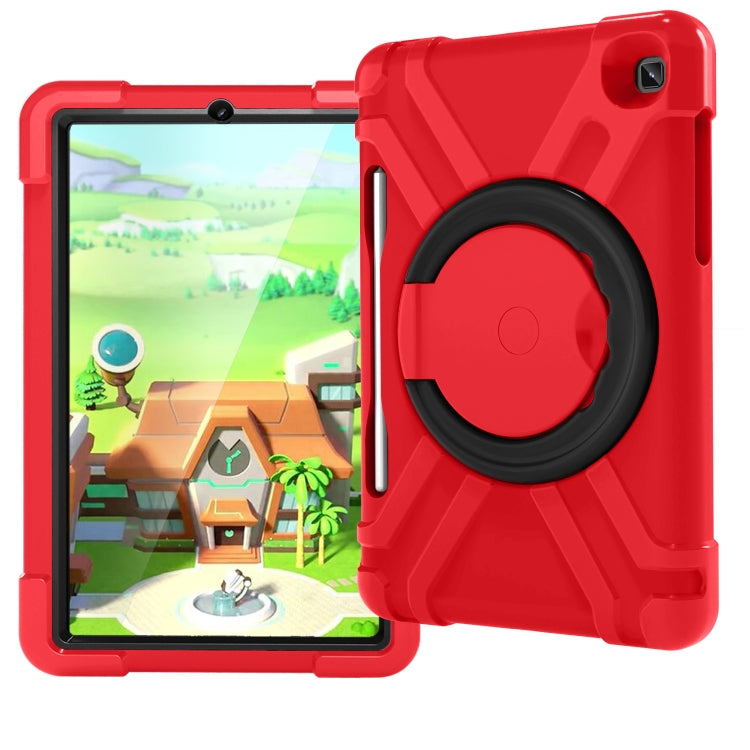 For Samsung Galaxy Tab S6 Lite P610 PC + Silicone Shockproof Combination Case with 360 Degree Rotating Holder & Handle & Pen Slot(Red + Black) - Tab S6 Lite P610 / P615 by buy2fix | Online Shopping UK | buy2fix