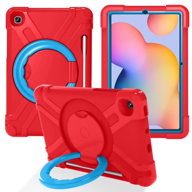 For Samsung Galaxy Tab S6 Lite P610 PC + Silicone Shockproof Combination Case with 360 Degree Rotating Holder & Handle & Pen Slot(Red + Blue) - Tab S6 Lite P610 / P615 by buy2fix | Online Shopping UK | buy2fix