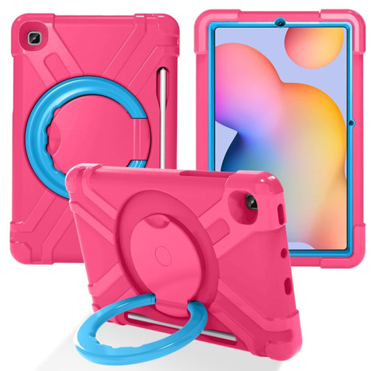 For Samsung Galaxy Tab S6 Lite P610 PC + Silicone Shockproof Combination Case with 360 Degree Rotating Holder & Handle & Pen Slot(Rose Red + Blue) - Tab S6 Lite P610 / P615 by buy2fix | Online Shopping UK | buy2fix