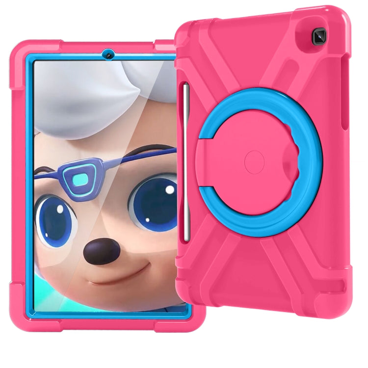 For Samsung Galaxy Tab S6 Lite P610 PC + Silicone Shockproof Combination Case with 360 Degree Rotating Holder & Handle & Pen Slot(Rose Red + Blue) - Tab S6 Lite P610 / P615 by buy2fix | Online Shopping UK | buy2fix
