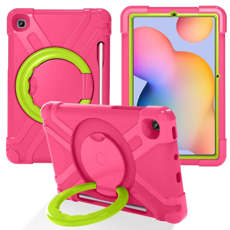 For Samsung Galaxy Tab S6 Lite P610 PC + Silicone Shockproof Combination Case with 360 Degree Rotating Holder & Handle & Pen Slot(Rose Red + Grass Green) - Tab S6 Lite P610 / P615 by buy2fix | Online Shopping UK | buy2fix