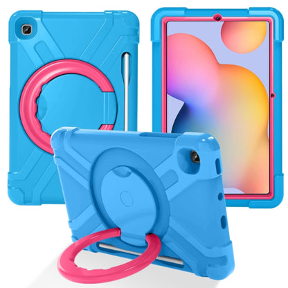 For Samsung Galaxy Tab S6 Lite P610 PC + Silicone Shockproof Combination Case with 360 Degree Rotating Holder & Handle & Pen Slot(Blue + Rose Red) - Tab S6 Lite P610 / P615 by buy2fix | Online Shopping UK | buy2fix
