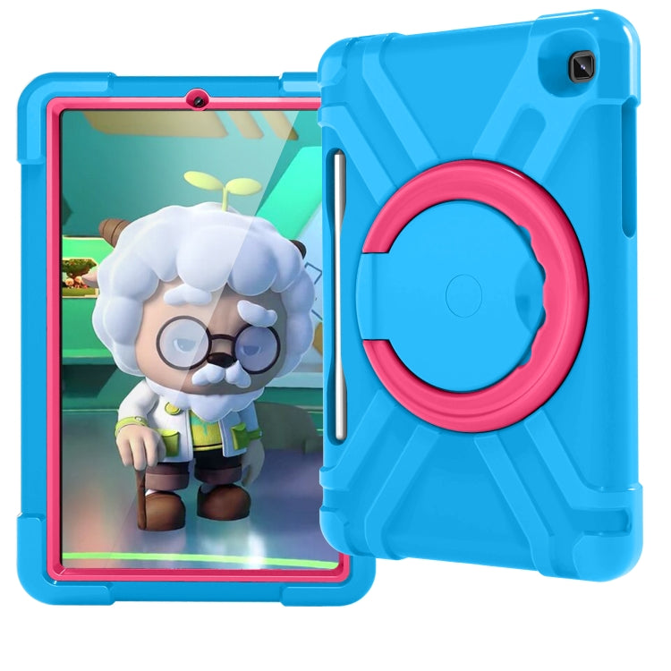 For Samsung Galaxy Tab S6 Lite P610 PC + Silicone Shockproof Combination Case with 360 Degree Rotating Holder & Handle & Pen Slot(Blue + Rose Red) - Tab S6 Lite P610 / P615 by buy2fix | Online Shopping UK | buy2fix
