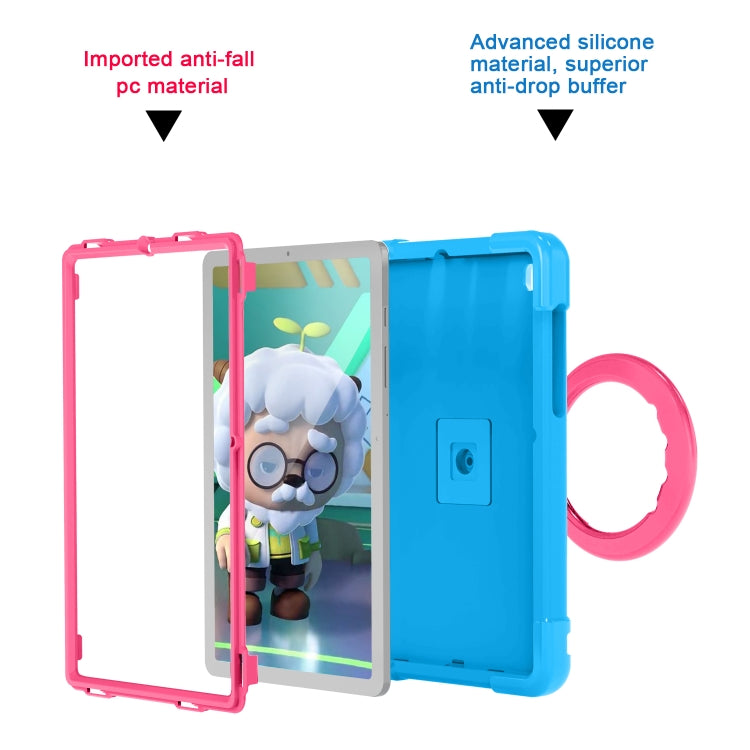 For Samsung Galaxy Tab S6 Lite P610 PC + Silicone Shockproof Combination Case with 360 Degree Rotating Holder & Handle & Pen Slot(Blue + Rose Red) - Tab S6 Lite P610 / P615 by buy2fix | Online Shopping UK | buy2fix