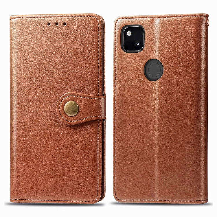 For Google Pixel 4A Retro Solid Color Leather Buckle Phone Case with Lanyard & Photo Frame & Card Slot & Wallet & Stand Function(Brown) - Google Cases by buy2fix | Online Shopping UK | buy2fix