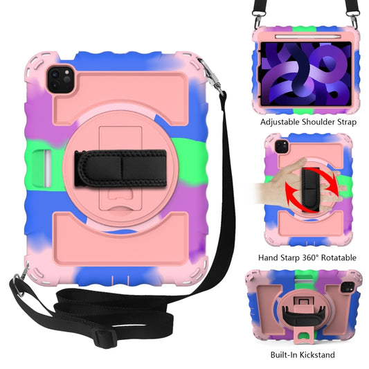 For iPad Air 2022 / 2020 10.9 360 Degree Rotation PC + Silicone Shockproof Combination Case with Holder & Hand Grip Strap & Neck Strap & Pen Slot Holder(Colorful+Rose Gold) - iPad Air (2022) / (2020) 10.9 Cases by buy2fix | Online Shopping UK | buy2fix