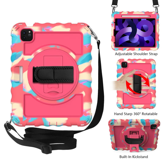 For iPad Air 2022 / 2020 10.9 360 Degree Rotation PC + Silicone Shockproof Combination Case with Holder & Hand Grip Strap & Neck Strap & Pen Slot Holder(Colorful+Hot Pink) - iPad Air (2022) / (2020) 10.9 Cases by buy2fix | Online Shopping UK | buy2fix