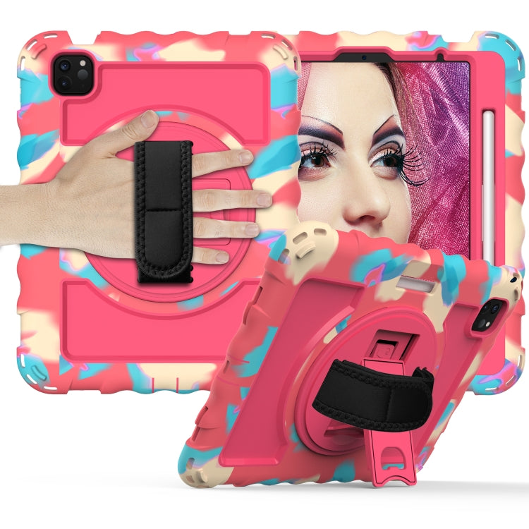 For iPad Air 2022 / 2020 10.9 360 Degree Rotation PC + Silicone Shockproof Combination Case with Holder & Hand Grip Strap & Neck Strap & Pen Slot Holder(Colorful+Hot Pink) - iPad Air (2022) / (2020) 10.9 Cases by buy2fix | Online Shopping UK | buy2fix