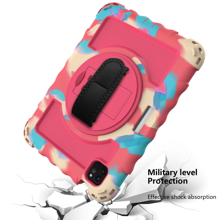 For iPad Air 2022 / 2020 10.9 360 Degree Rotation PC + Silicone Shockproof Combination Case with Holder & Hand Grip Strap & Neck Strap & Pen Slot Holder(Colorful+Hot Pink) - iPad Air (2022) / (2020) 10.9 Cases by buy2fix | Online Shopping UK | buy2fix