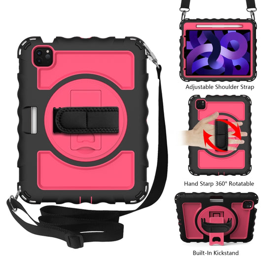 For iPad Air 2022 / 2020 10.9 360 Degree Rotation PC + Silicone Shockproof Combination Case with Holder & Hand Grip Strap & Neck Strap & Pen Slot Holder(Black+Hot Pink) - iPad Air (2022) / (2020) 10.9 Cases by buy2fix | Online Shopping UK | buy2fix
