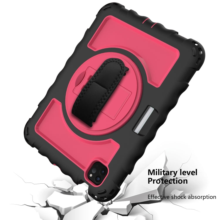 For iPad Air 2022 / 2020 10.9 360 Degree Rotation PC + Silicone Shockproof Combination Case with Holder & Hand Grip Strap & Neck Strap & Pen Slot Holder(Black+Hot Pink) - iPad Air (2022) / (2020) 10.9 Cases by buy2fix | Online Shopping UK | buy2fix