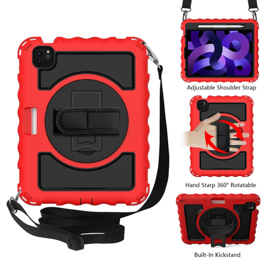 For iPad Air 2022 / 2020 10.9 360 Degree Rotation PC + Silicone Shockproof Combination Case with Holder & Hand Grip Strap & Neck Strap & Pen Slot Holder(Red) - iPad Air (2022) / (2020) 10.9 Cases by buy2fix | Online Shopping UK | buy2fix