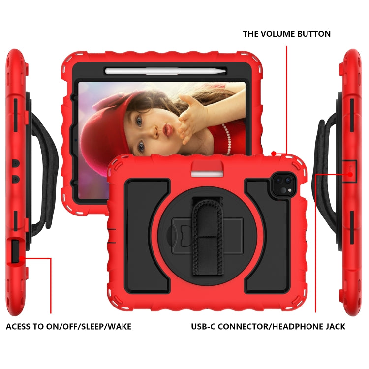 For iPad Air 2022 / 2020 10.9 360 Degree Rotation PC + Silicone Shockproof Combination Case with Holder & Hand Grip Strap & Neck Strap & Pen Slot Holder(Red) - iPad Air (2022) / (2020) 10.9 Cases by buy2fix | Online Shopping UK | buy2fix