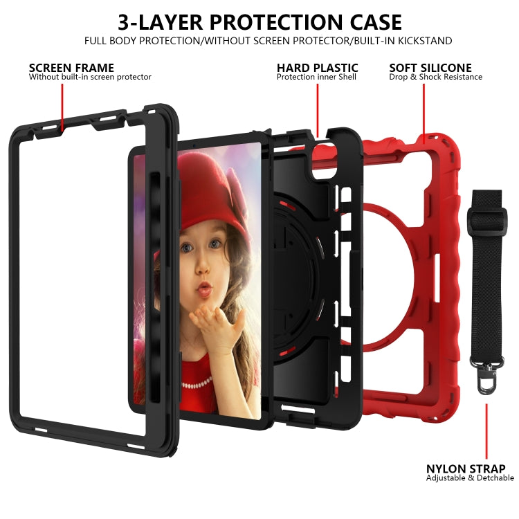 For iPad Air 2022 / 2020 10.9 360 Degree Rotation PC + Silicone Shockproof Combination Case with Holder & Hand Grip Strap & Neck Strap & Pen Slot Holder(Red) - iPad Air (2022) / (2020) 10.9 Cases by buy2fix | Online Shopping UK | buy2fix