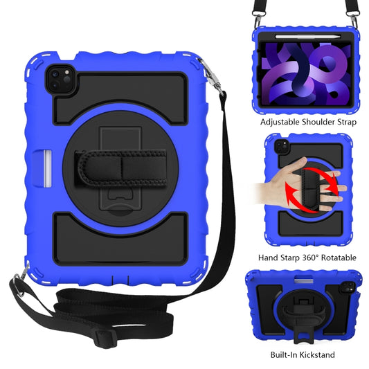 For iPad Air 2022 / 2020 10.9 360 Degree Rotation PC + Silicone Shockproof Combination Case with Holder & Hand Grip Strap & Neck Strap & Pen Slot Holder(Blue) - iPad Air (2022) / (2020) 10.9 Cases by buy2fix | Online Shopping UK | buy2fix