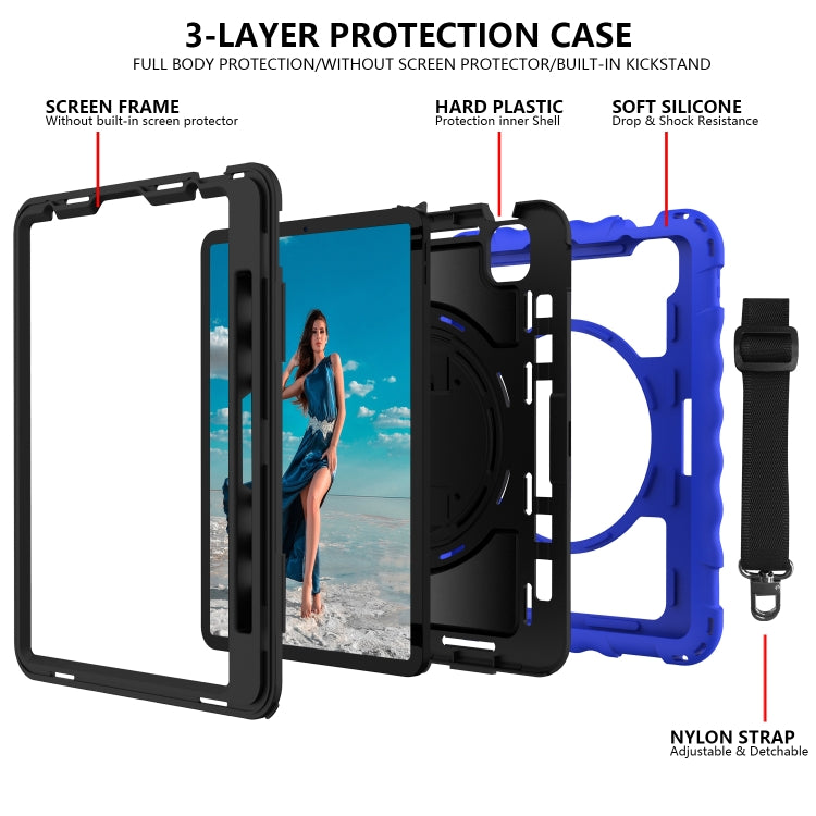 For iPad Air 2022 / 2020 10.9 360 Degree Rotation PC + Silicone Shockproof Combination Case with Holder & Hand Grip Strap & Neck Strap & Pen Slot Holder(Blue) - iPad Air (2022) / (2020) 10.9 Cases by buy2fix | Online Shopping UK | buy2fix